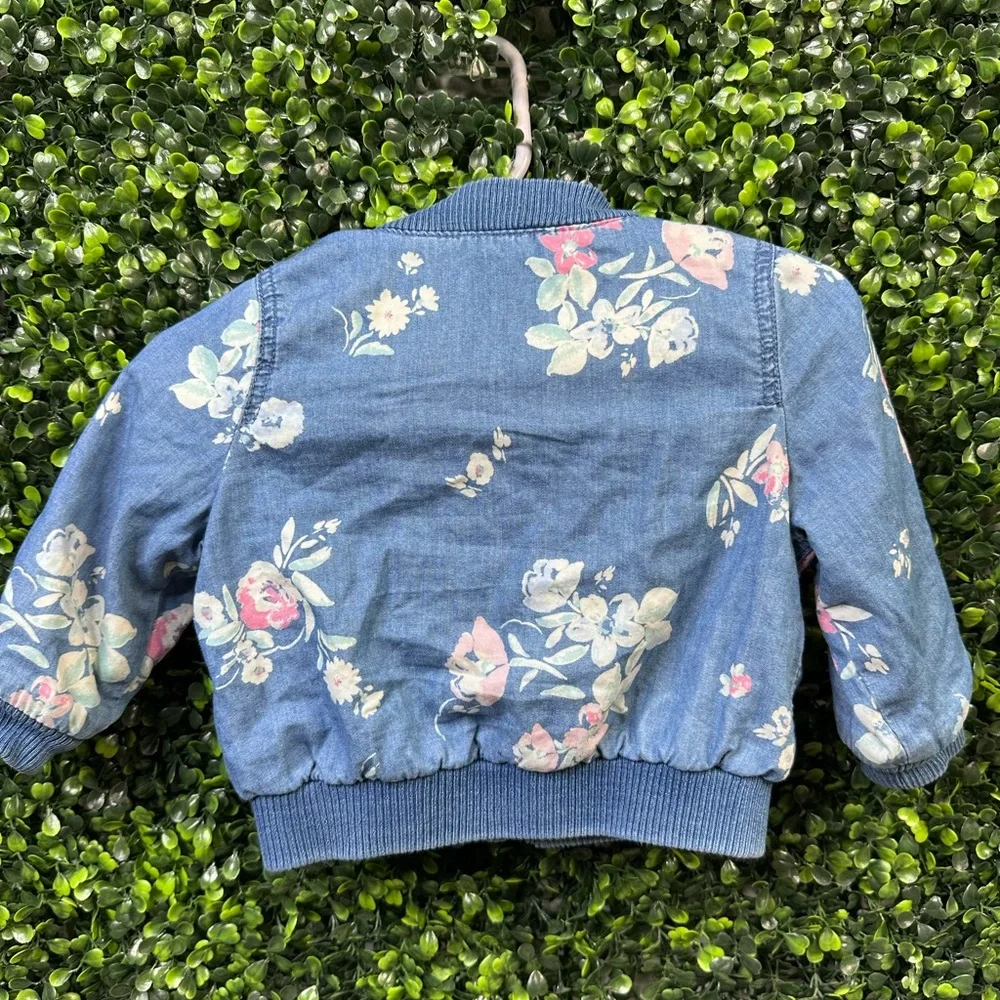 OshKosh B'gosh Blue Jean Jacket with‎ Floral Design